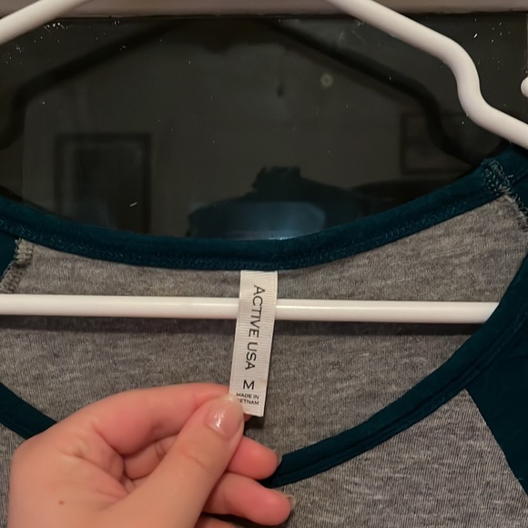 Grey, turquoise baseball long sleeve tee - Picture 3 of 3